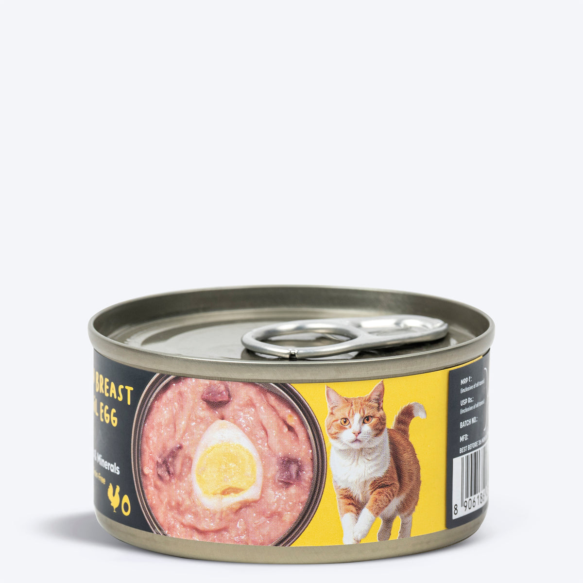 Meowsi by HUFT Chicken Breast with Quail Egg pâté, 80 gm can, grain-free, with vitamins and minerals for cats.