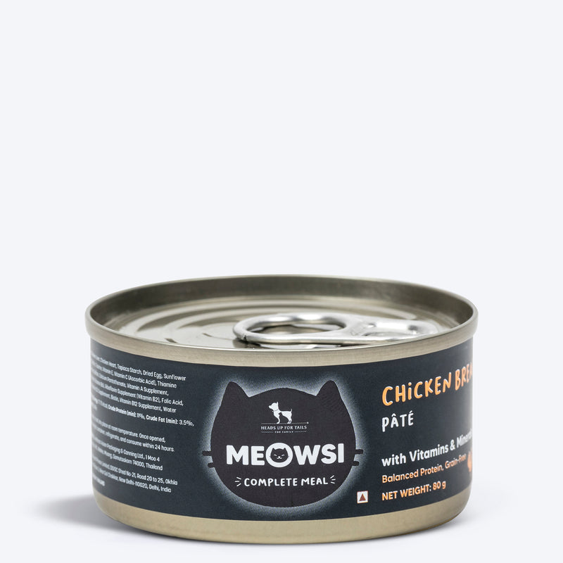 Meowsi by HUFT Chicken Breast pâté Canned Cat Wet Food, 80 gm, with vitamins and minerals, grain-free formula.