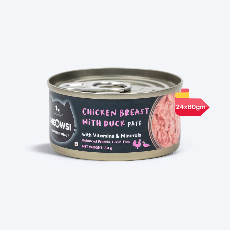 Meowsi by HUFT Chicken Breast with Duck pâté canned cat food, 80 gm, enriched with vitamins and minerals. Grain-free.