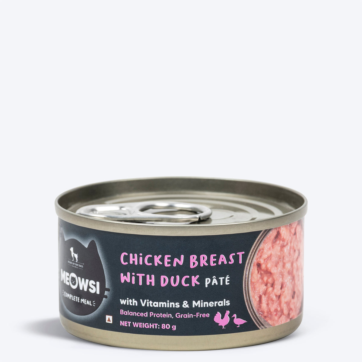 Meowsi Chicken Breast &amp; Duck Pate Wet Cat Food 80g Can, Grain-Free, Hydrating, Canned Convenience