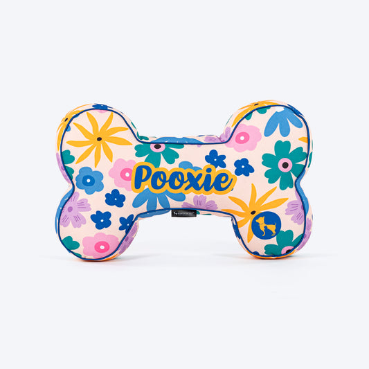 HUFT Personalised Bloomscape Bone Dog Cushion - Peach - Heads Up For Tails