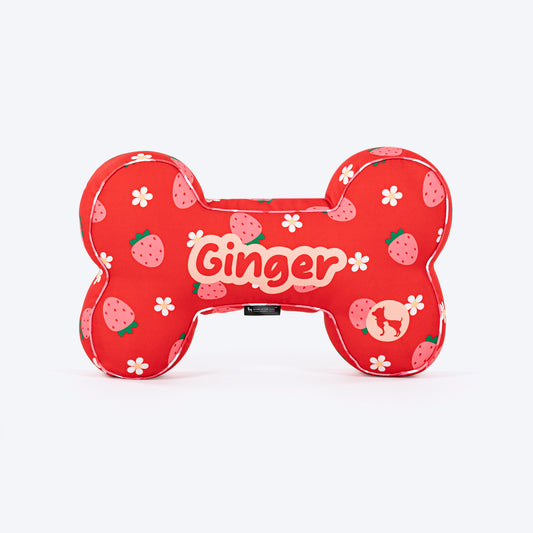 HUFT Personalised Berrylicious Bone Cushion For Dog - Red & Pink - Heads Up For Tails