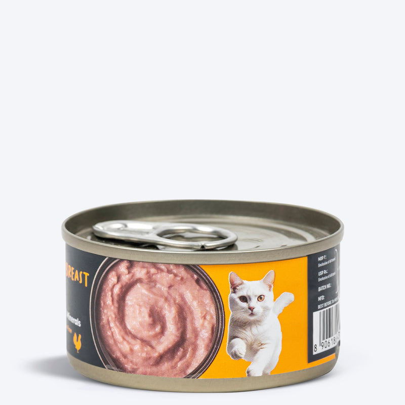 Meowsi by HUFT Chicken Breast Mousse Canned Cat Wet Food, 80 gm, with vitamins and minerals, grain-free formula.