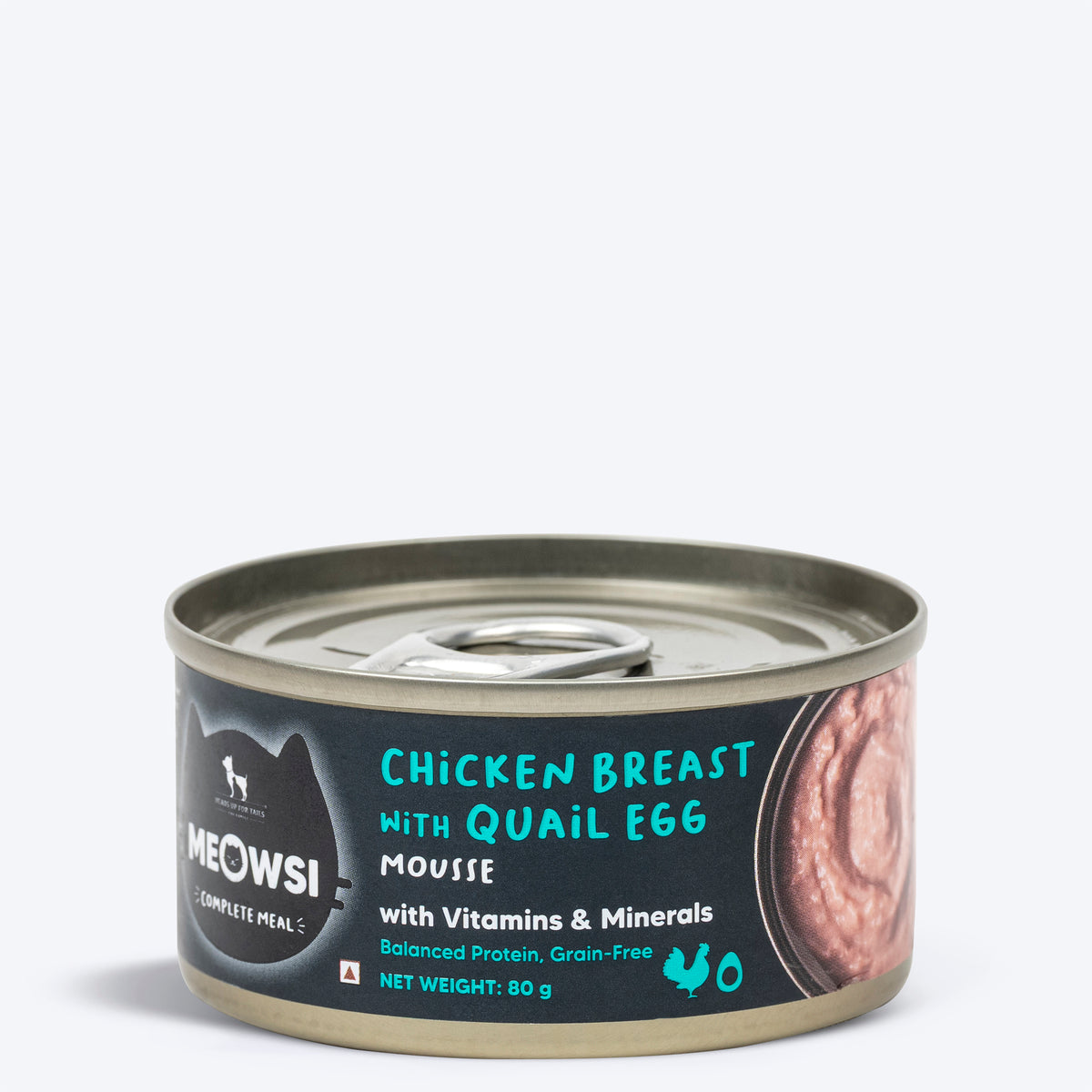 Meowsi Chicken Breast & Quail Egg Mousse Cat Wet Food 80g Can, Grain-Free, Hydrating, Canned Convenience