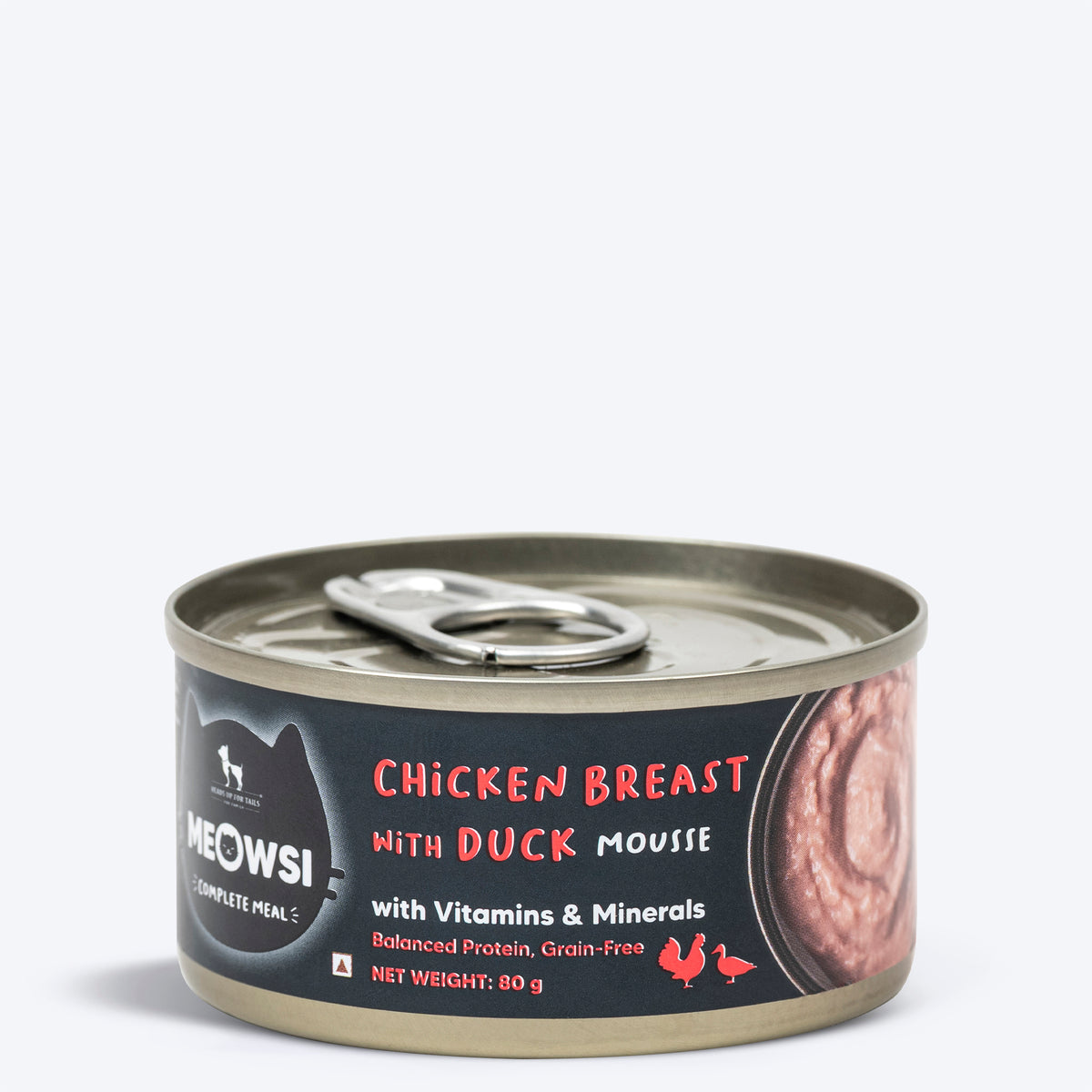 Meowsi Chicken Breast &amp; Duck Mousse Wet Cat Food 80g Can, Grain-Free, Hydrating, Canned Convenience