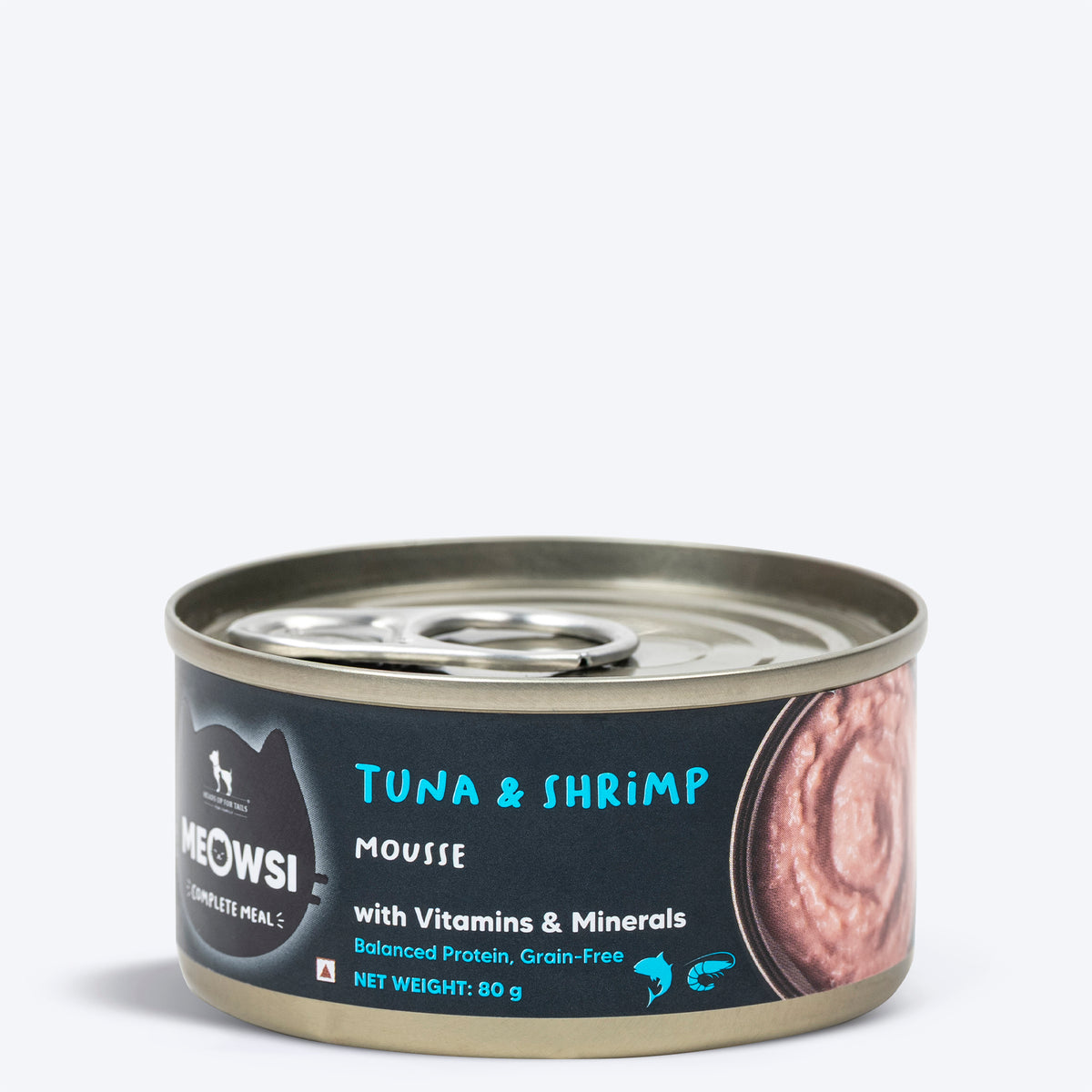 Meowsi Tuna & Shrimp Mousse Wet Cat Food 80g Can, Grain-Free, Hydrating, Canned Convenience