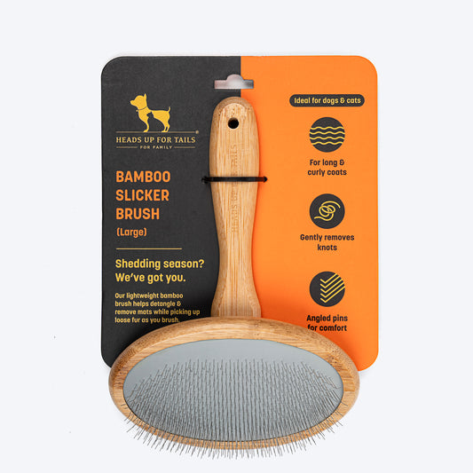 HUFT Bamboo Slicker Brush For Dog & Cat - L - Heads Up For Tails