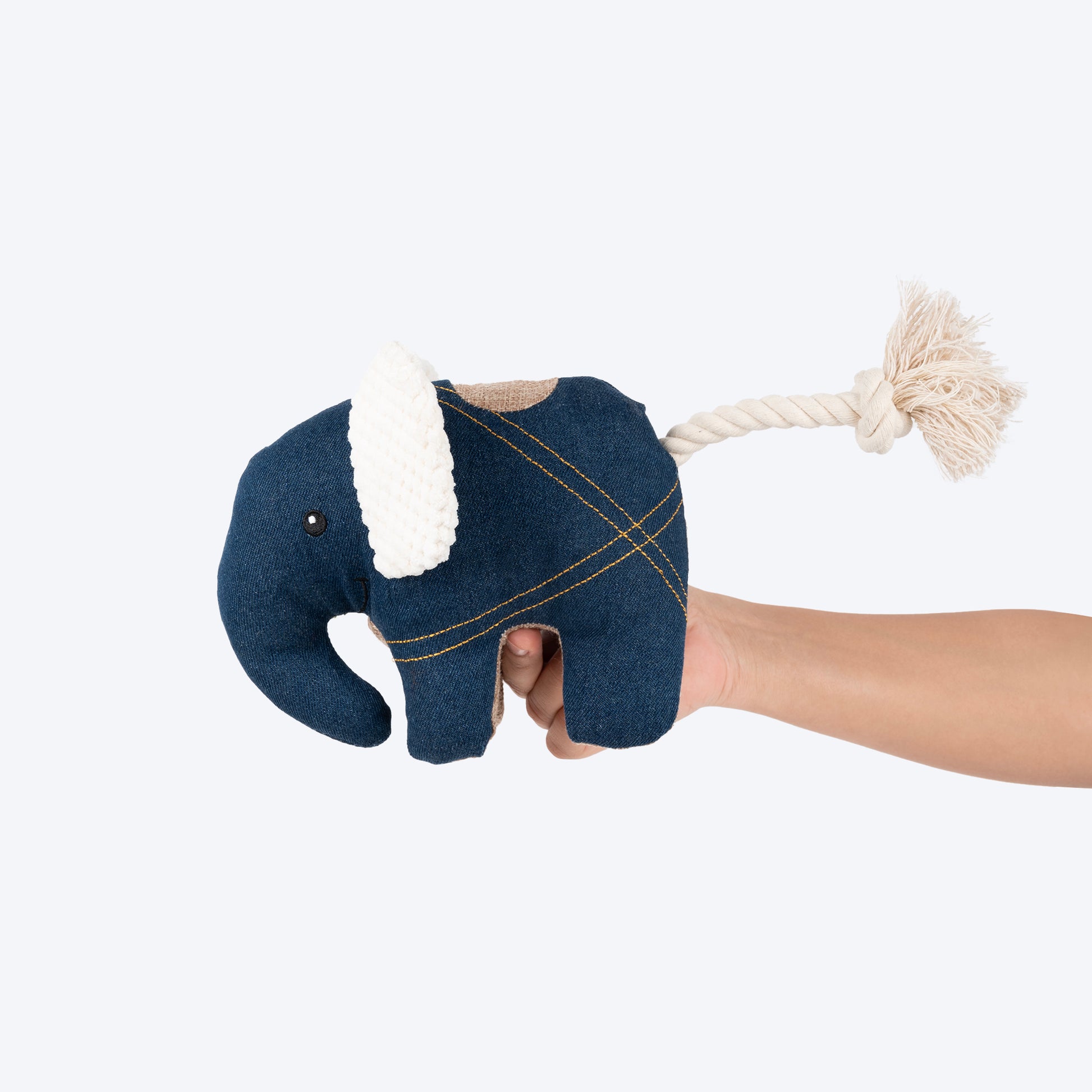 HUFT Jean Elephant With Rope Plush Toy For Dog - Navy Blue - Heads Up For Tails