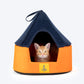 TLC Hut Bedding With Removable Cushion For Cat - Navy & Orange