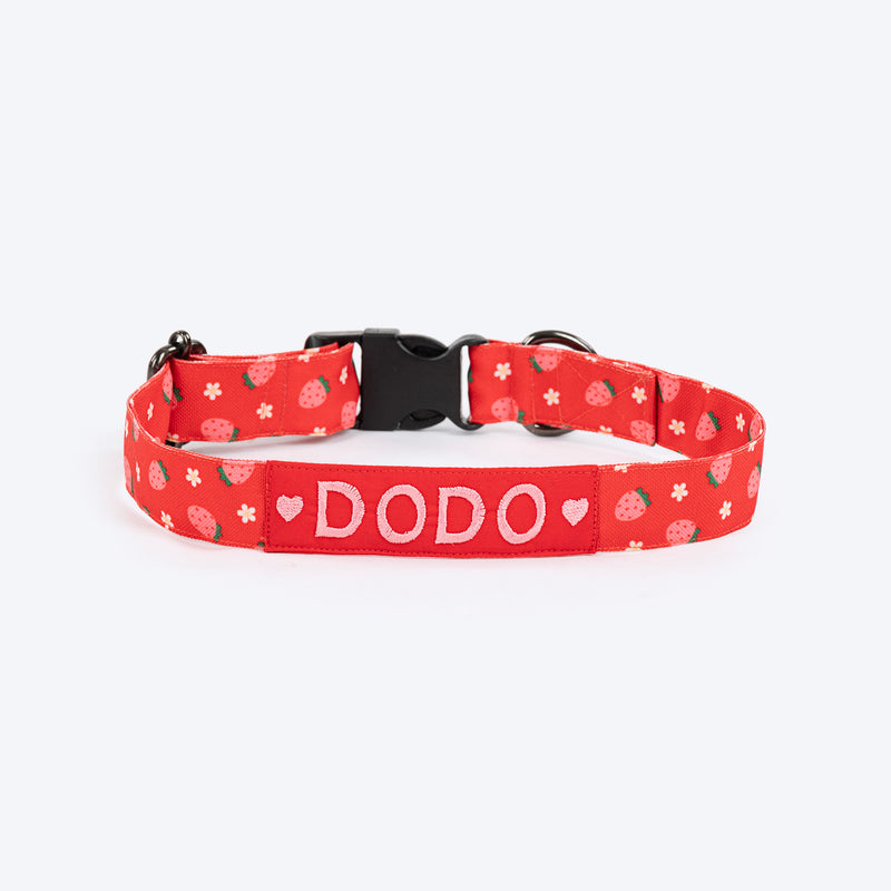 HUFT Personalised Berrylicious Collar With Bow Tie For Dog - Red & Pink - Heads Up For Tails