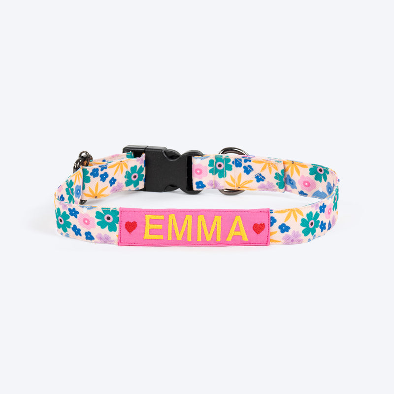 HUFT Personalised Bloomscape Collar With Bow Tie For Dog - Peach - Heads Up For Tails