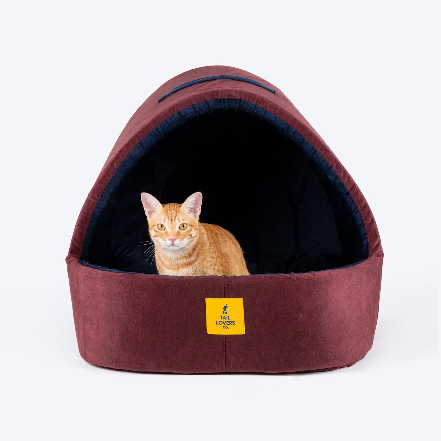 TLC Cave Bedding With Removable Cushion Bed For Small Dog & Cat - Maroon & Navy