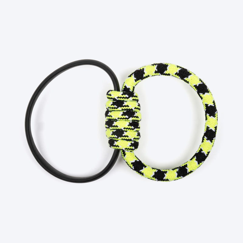 HUFT Twin Ring Tug Rope Toy For Dog - Black & Neon - Heads Up For Tails