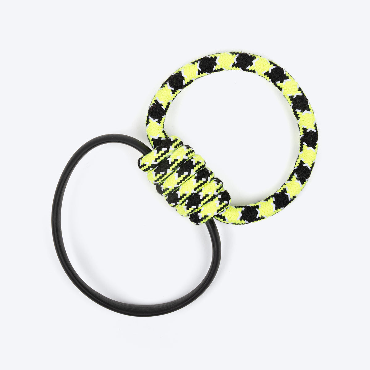 HUFT Twin Ring Tug Rope Toy For Dog - Black & Neon - Heads Up For Tails