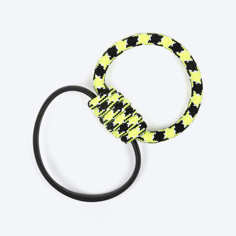 HUFT Twin Ring Tug Rope Toy For Dog - Black & Neon - Heads Up For Tails