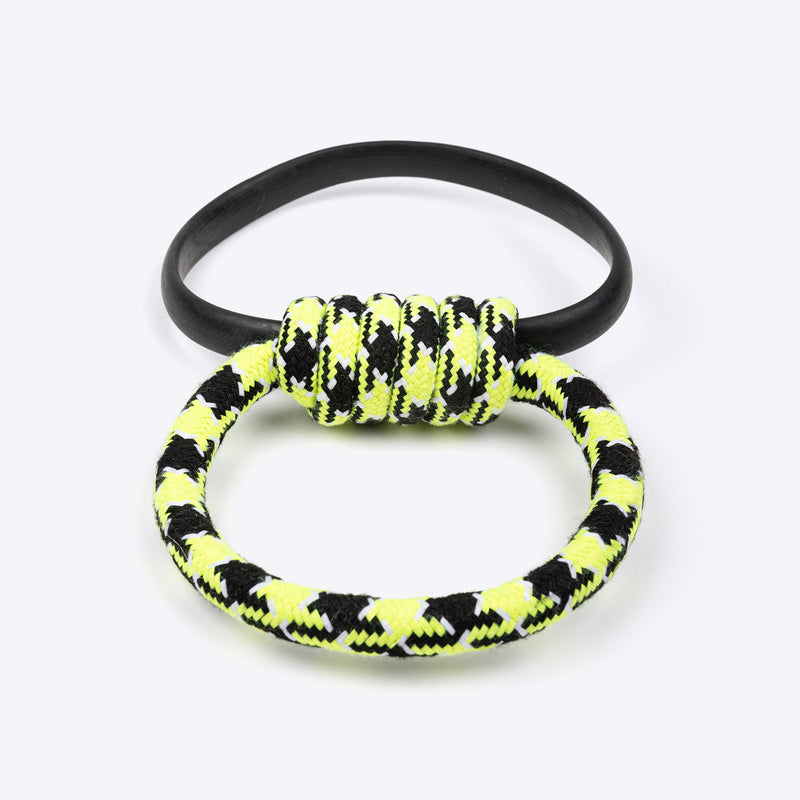 HUFT Twin Ring Tug Rope Toy For Dog - Black & Neon - Heads Up For Tails