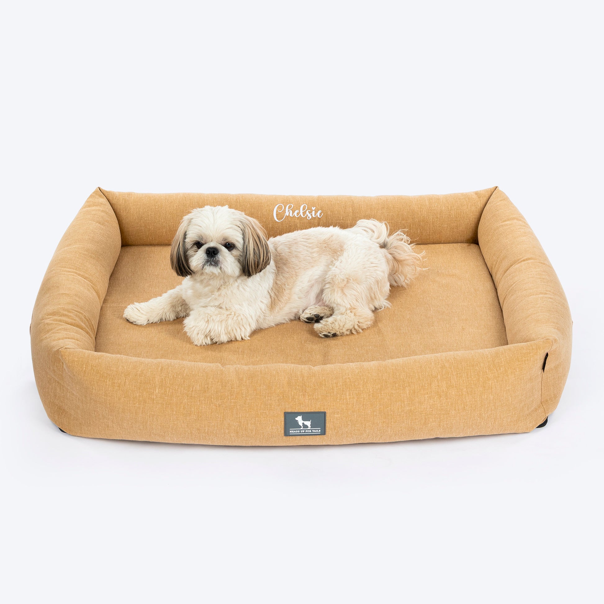 HUFT Personalised Nap Haven Orthopaedic Lounger Bed For  Dog - Light Brown - Heads Up For Tails