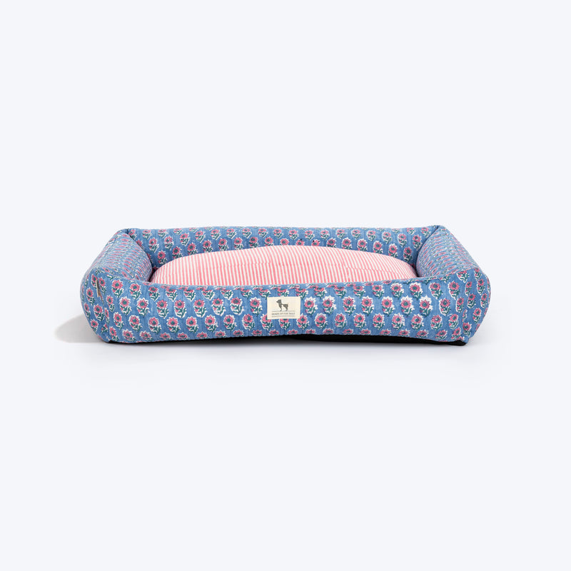 HUFT Jaipuri Phool Lounger Dog Bed - Blue & Pink