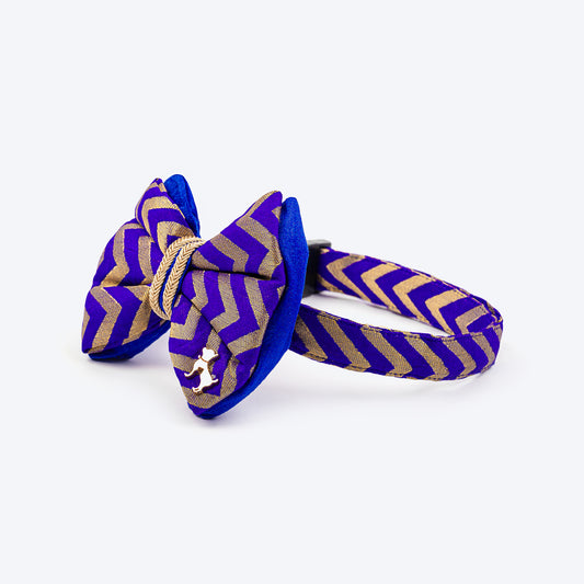 HUFT Desi Chevron Delight Bow Tie With Strap For Dog - Royal Blue