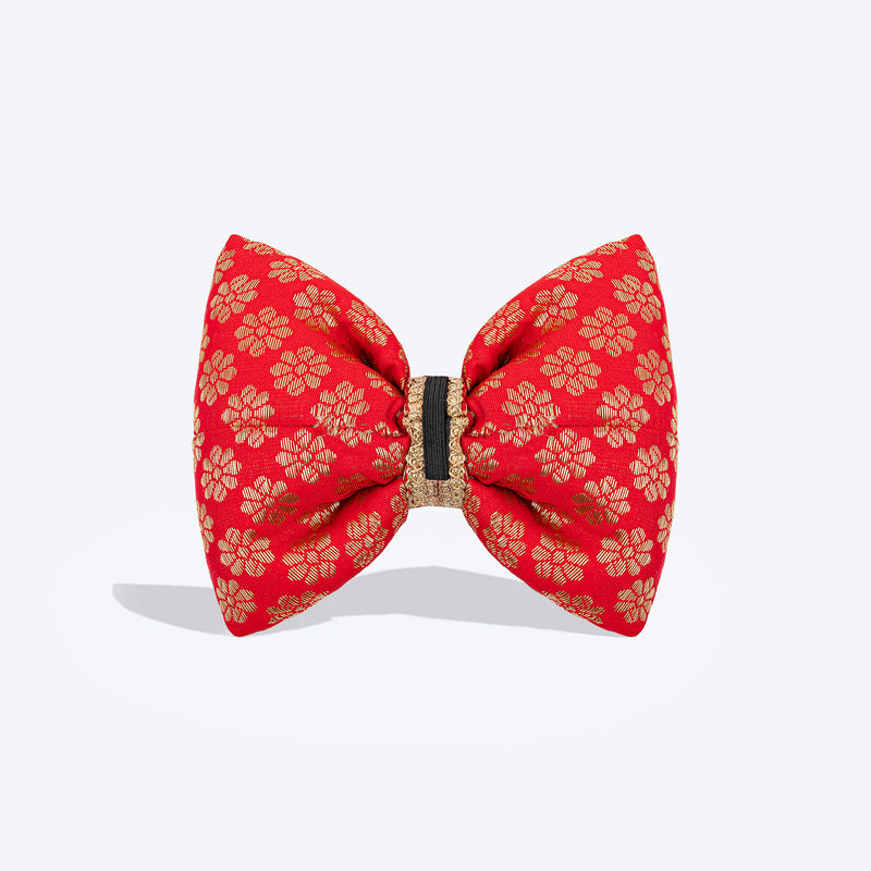 HUFT Shahi Brocade Bow Tie For Dog - Red - Heads Up For Tails