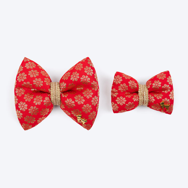 HUFT Shahi Brocade Bow Tie For Dog - Red - Heads Up For Tails