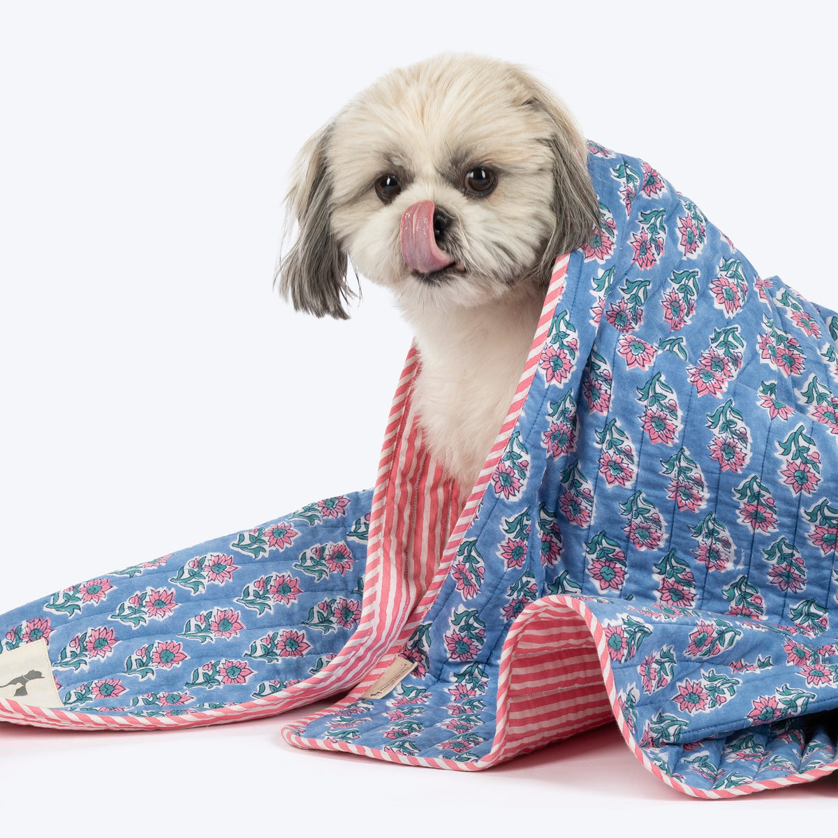 HUFT Jaipuri Phool Dog Blanket - Blue & Pink