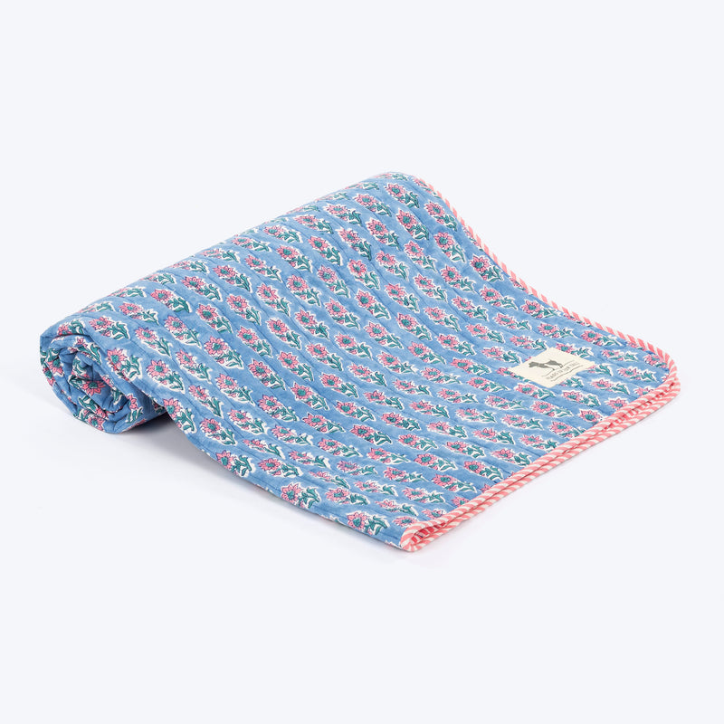 HUFT Jaipuri Phool Dog Blanket - Blue & Pink
