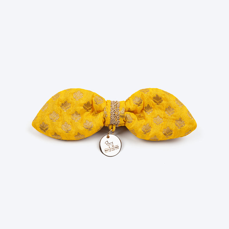 HUFT Brocade Dazzle Bow Tie With Strap For Cat - Yellow - Heads Up For Tails