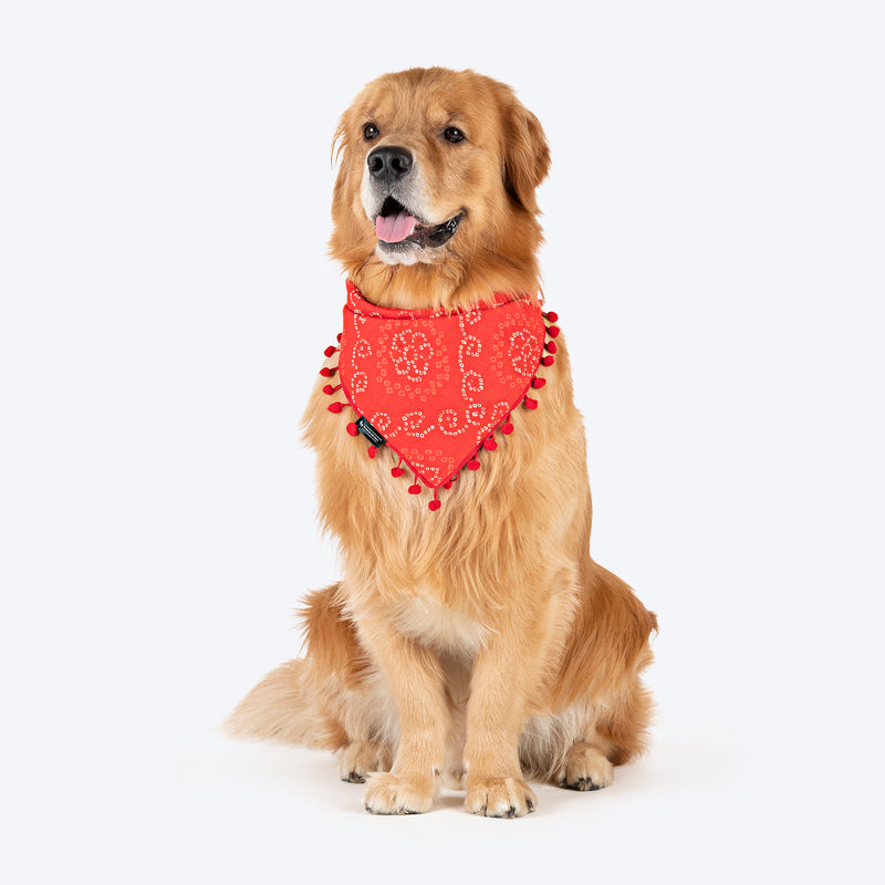 HUFT Bandhani Breeze Knot Bandana For Dog - Red - Heads Up For Tails