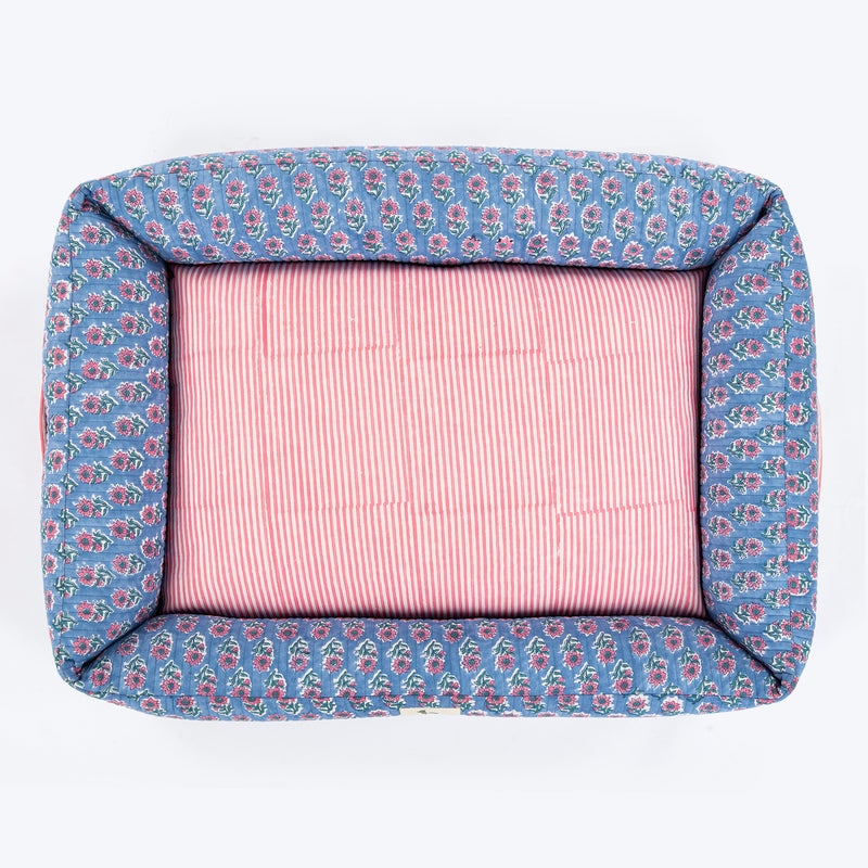 HUFT Jaipuri Phool Lounger Dog Bed - Blue & Pink