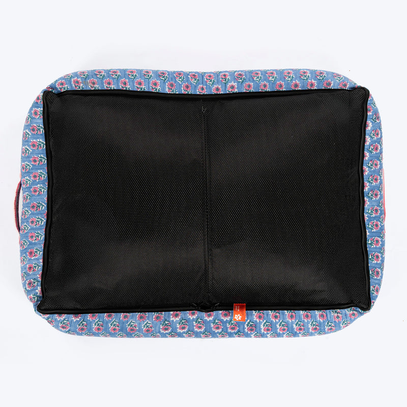 HUFT Jaipuri Phool Lounger Dog Bed - Blue & Pink