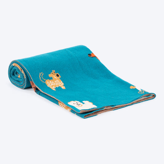 HUFT Doggie Doodles Blanket For Dog & Cat - Petrol Blue