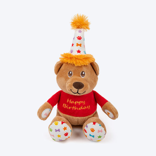 HUFT Barkday Bear Plush Toy For Dog - Multicolor