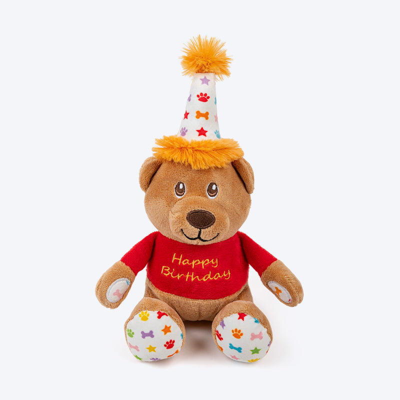 HUFT Barkday Bear Plush Toy For Dog - Multicolor