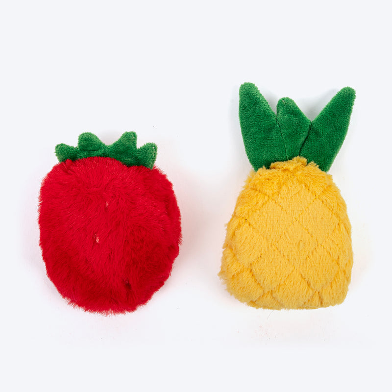 HUFT Fruitastic Plush Toys With Catnip For Cat - Red & Yellow - Set Of 2