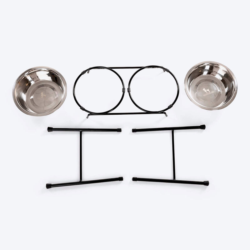 HUFT High Feeder Double Diner Stand With Steel Dog Bowl Inserts - Black - Heads Up For Tails