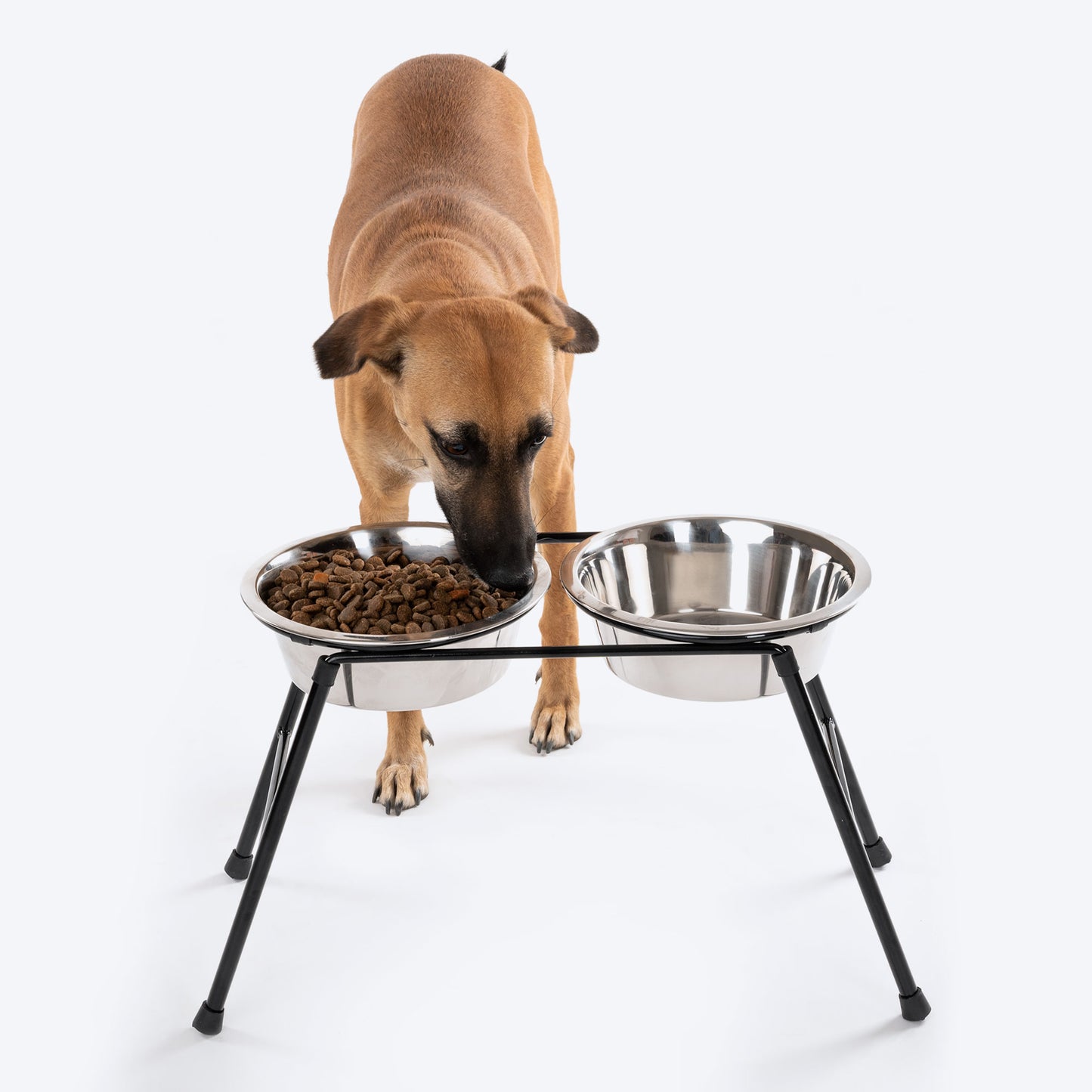HUFT High Feeder Double Diner Stand With Steel Dog Bowl Inserts - Black - Heads Up For Tails