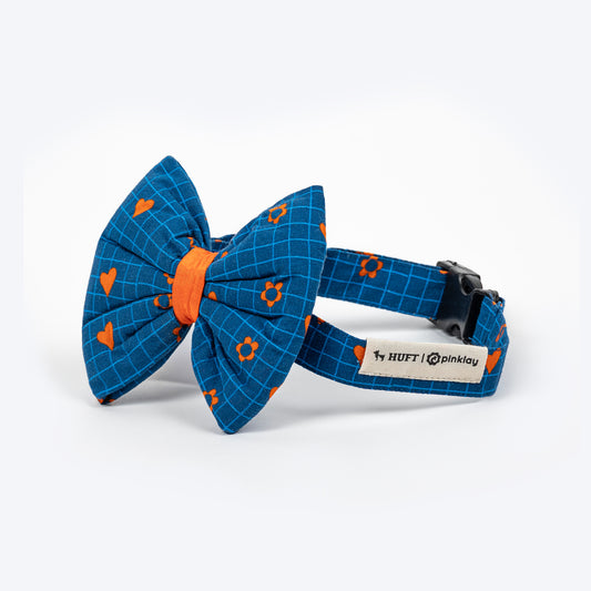 HUFT X Pinklay Hearts In Bloom Bow Tie With Strap For Dog - Blue & Orange - Heads Up For Tails