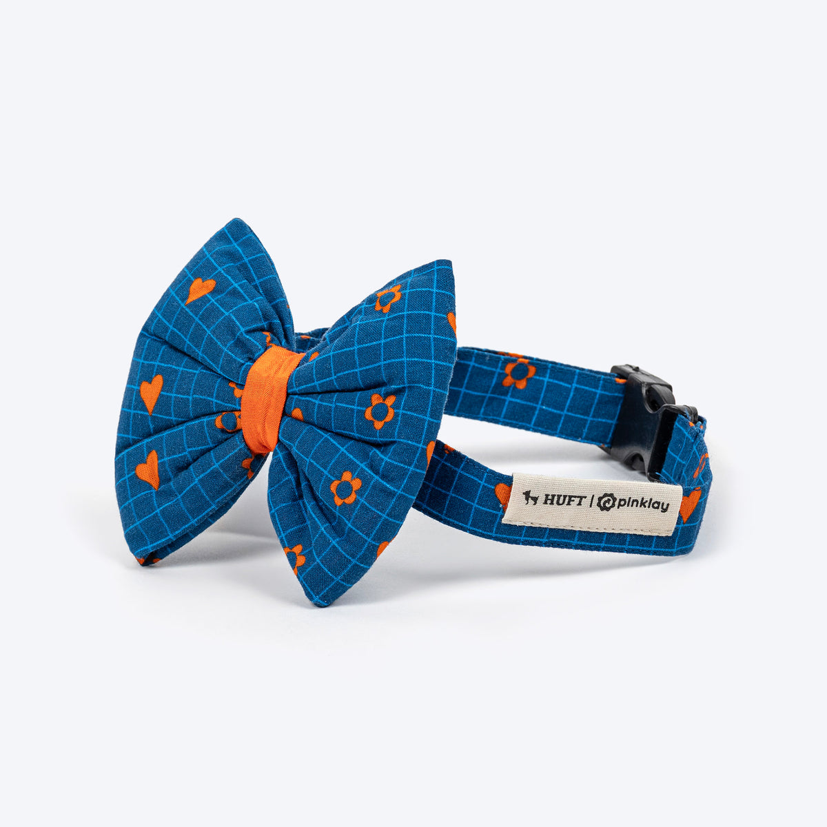 HUFT X Pinklay Hearts In Bloom Bow Tie With Strap For Dog - Blue & Orange - Heads Up For Tails