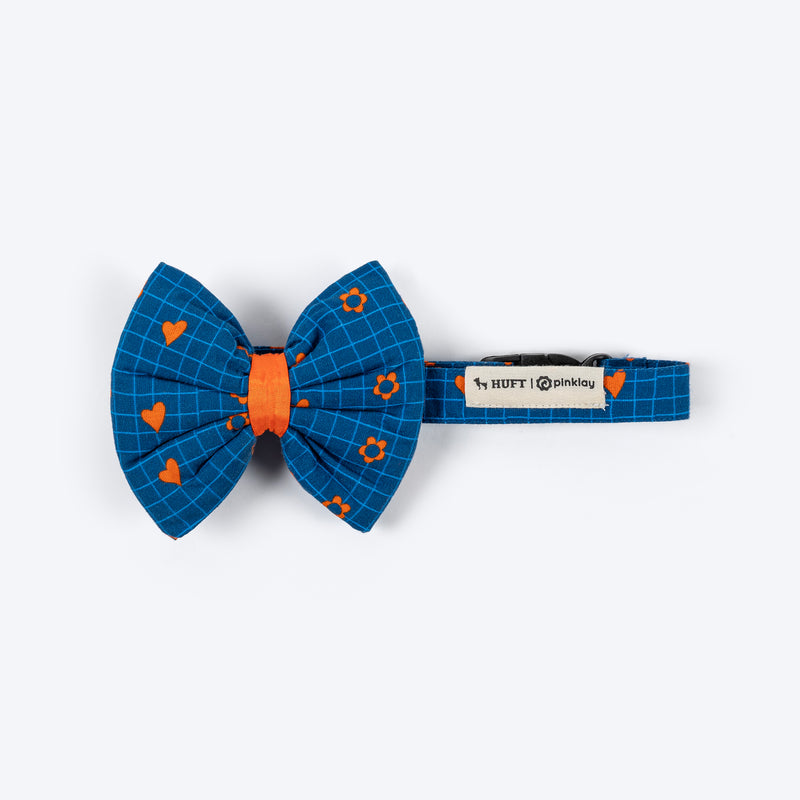 HUFT X Pinklay Hearts In Bloom Bow Tie With Strap For Dog - Blue & Orange - Heads Up For Tails