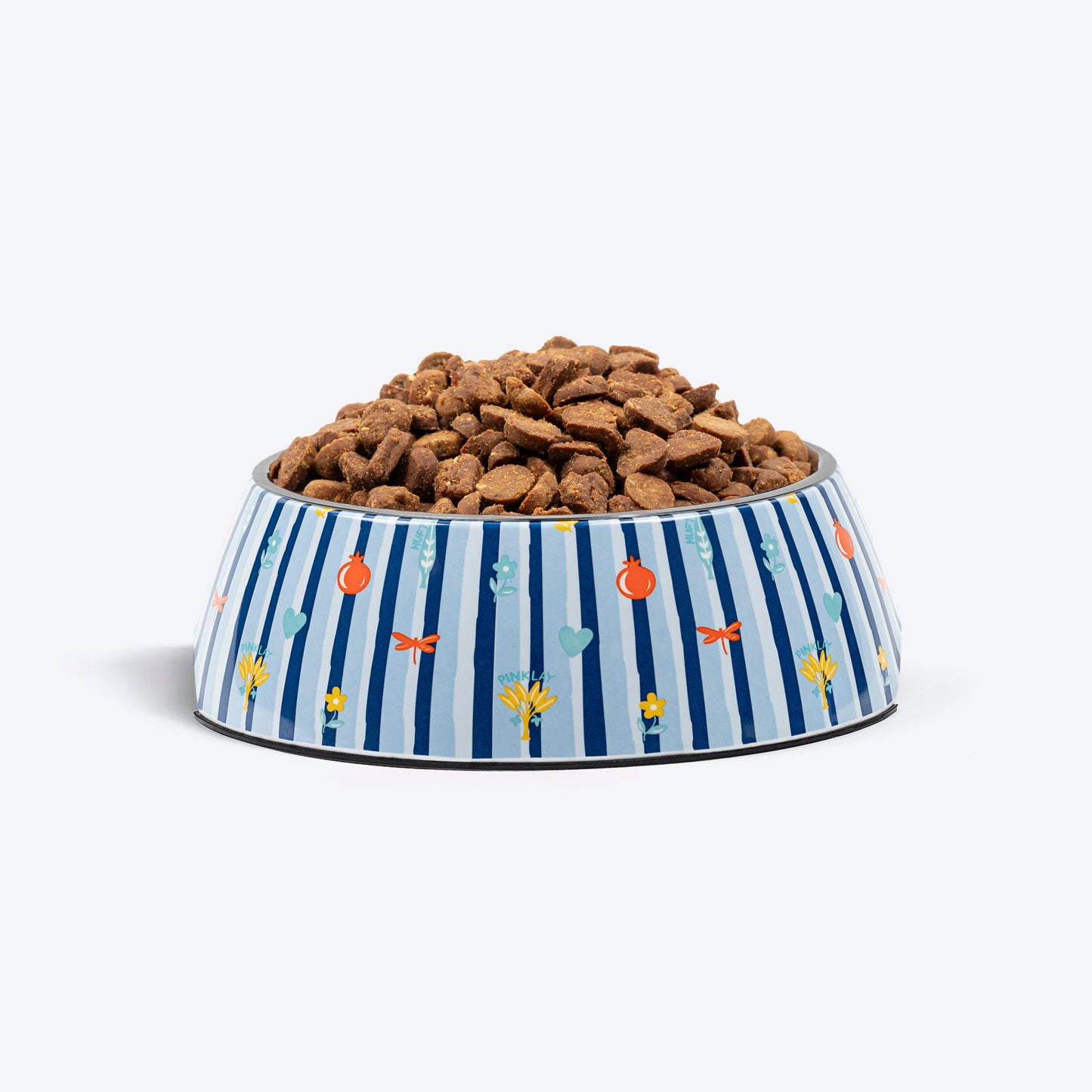 HUFT X Pinklay Strut In Stripes Printed Melamine Bowl With Steel Insert For Dog - Blue - Heads Up For Tails