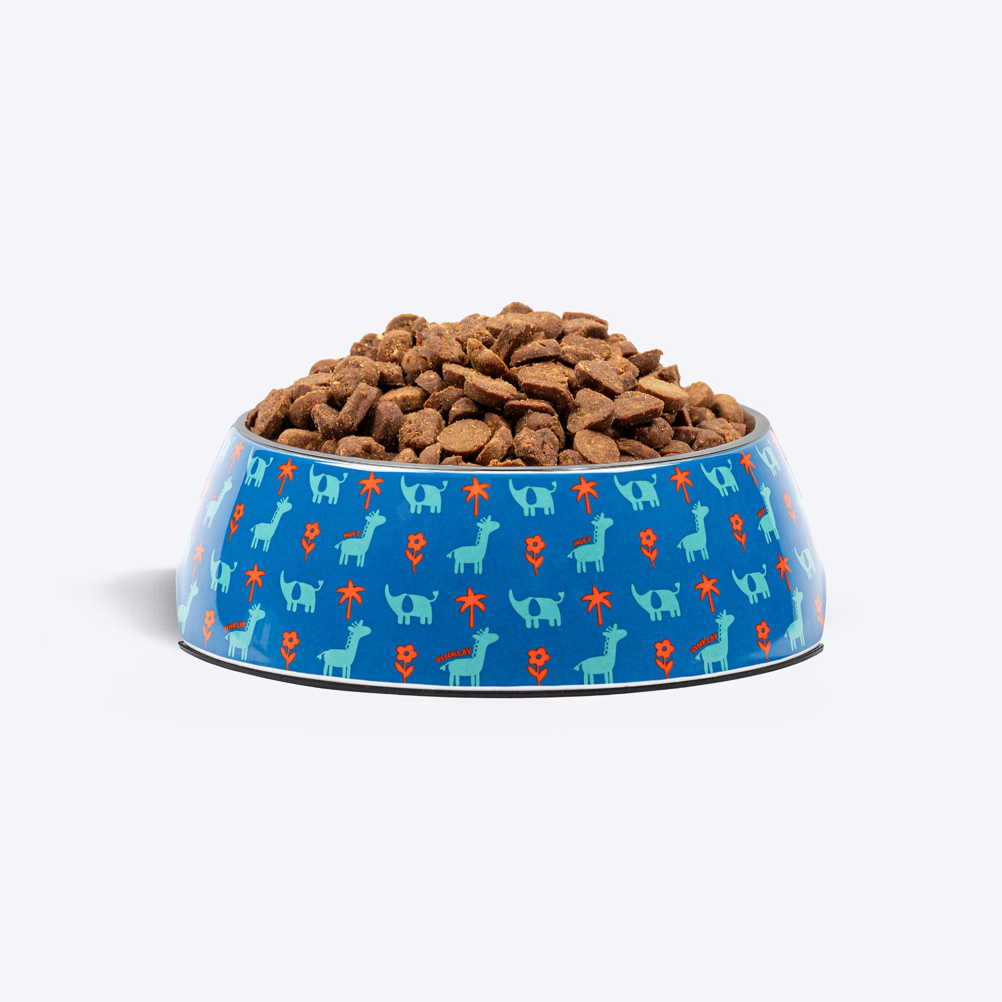 HUFT X Pinklay Jungle Joyride Printed Melamine Bowl With Steel Insert For Dog - Blue & Orange - Heads Up For Tails