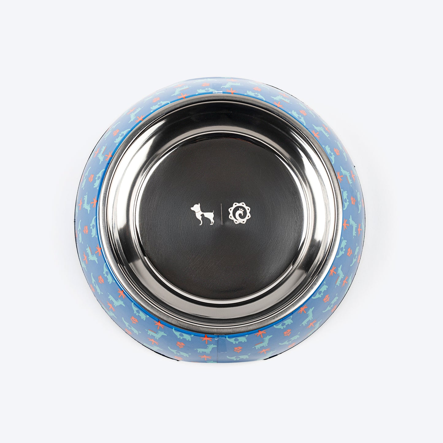 HUFT X Pinklay Jungle Joyride Printed Melamine Bowl With Steel Insert For Dog - Blue & Orange - Heads Up For Tails