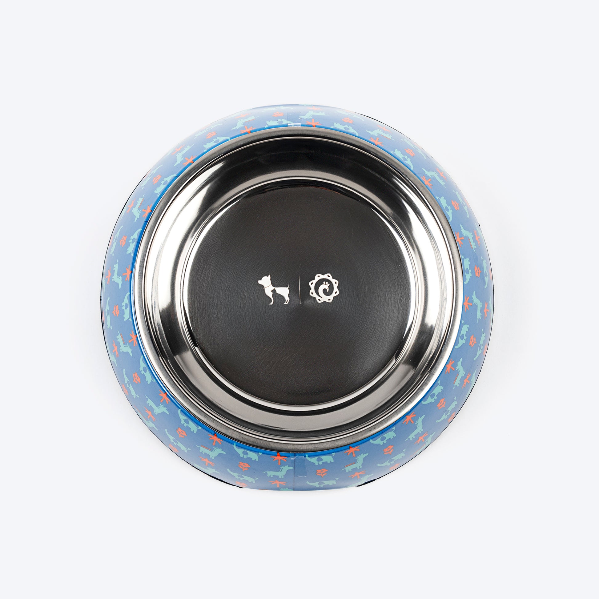 HUFT X Pinklay Jungle Joyride Printed Melamine Bowl With Steel Insert For Dog - Blue & Orange - Heads Up For Tails