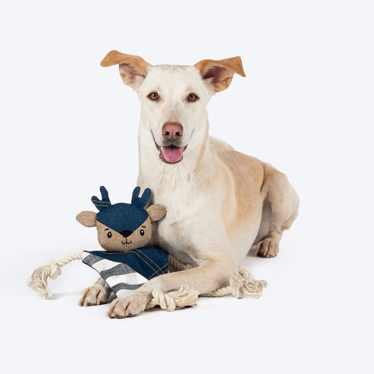 HUFT Jean Deer With Rope Plush Toy For Dog - Navy Blue - Heads Up For Tails