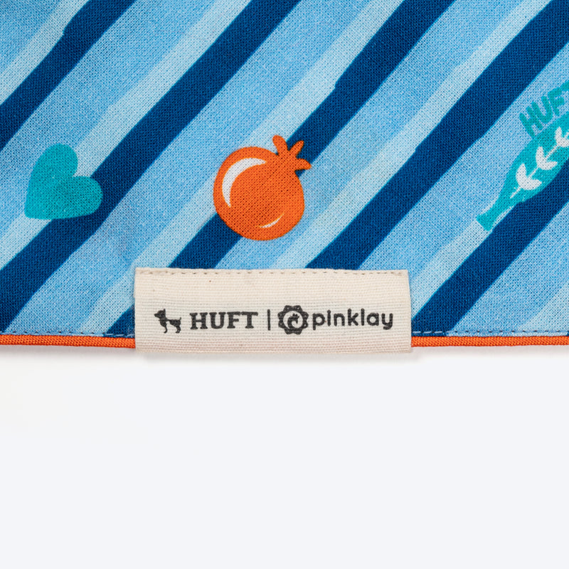 HUFT X Pinklay Jungle Joyride Knot Bandana For Dog - Blue & Orange - Heads Up For Tails