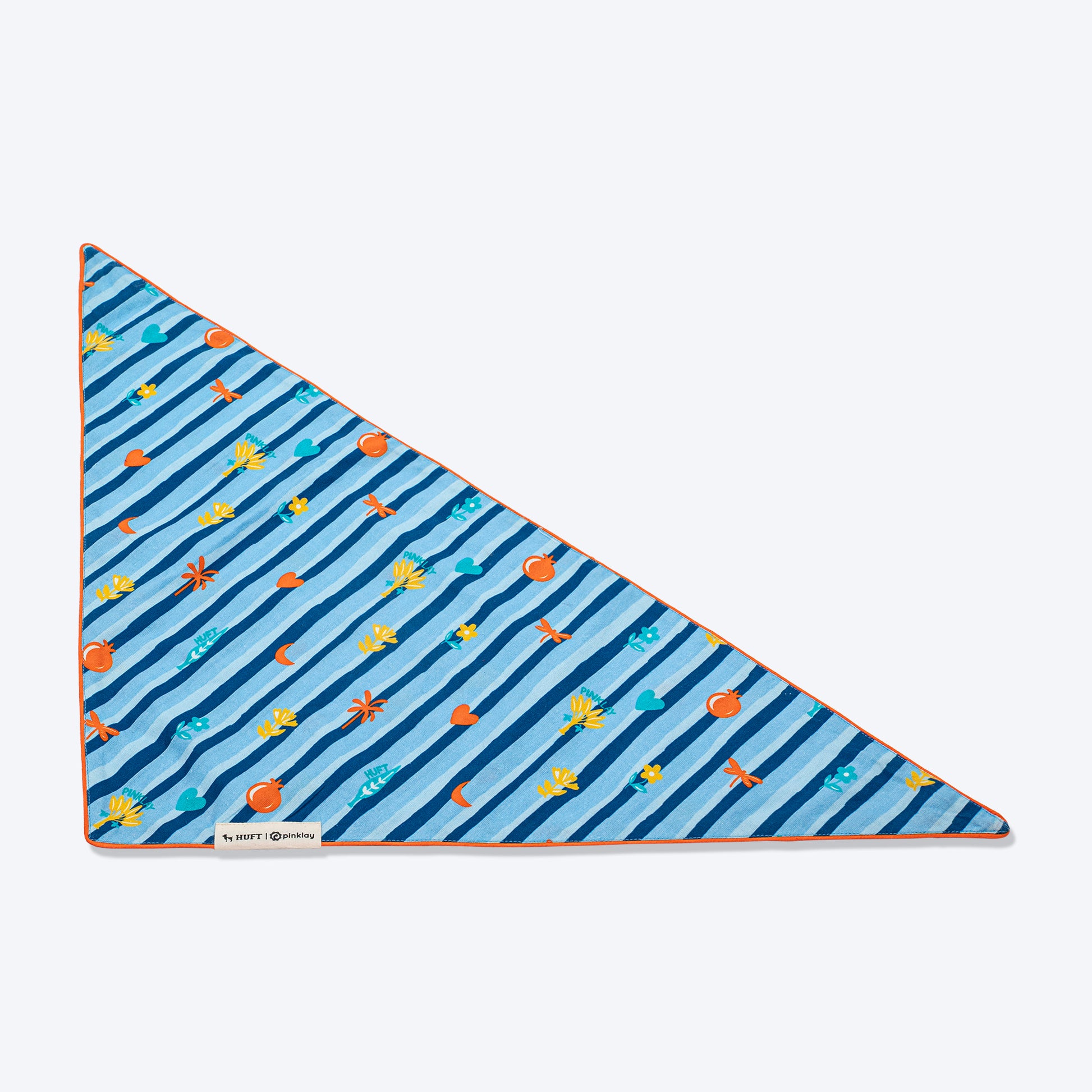 HUFT X Pinklay Jungle Joyride Knot Bandana For Dog - Blue & Orange - Heads Up For Tails
