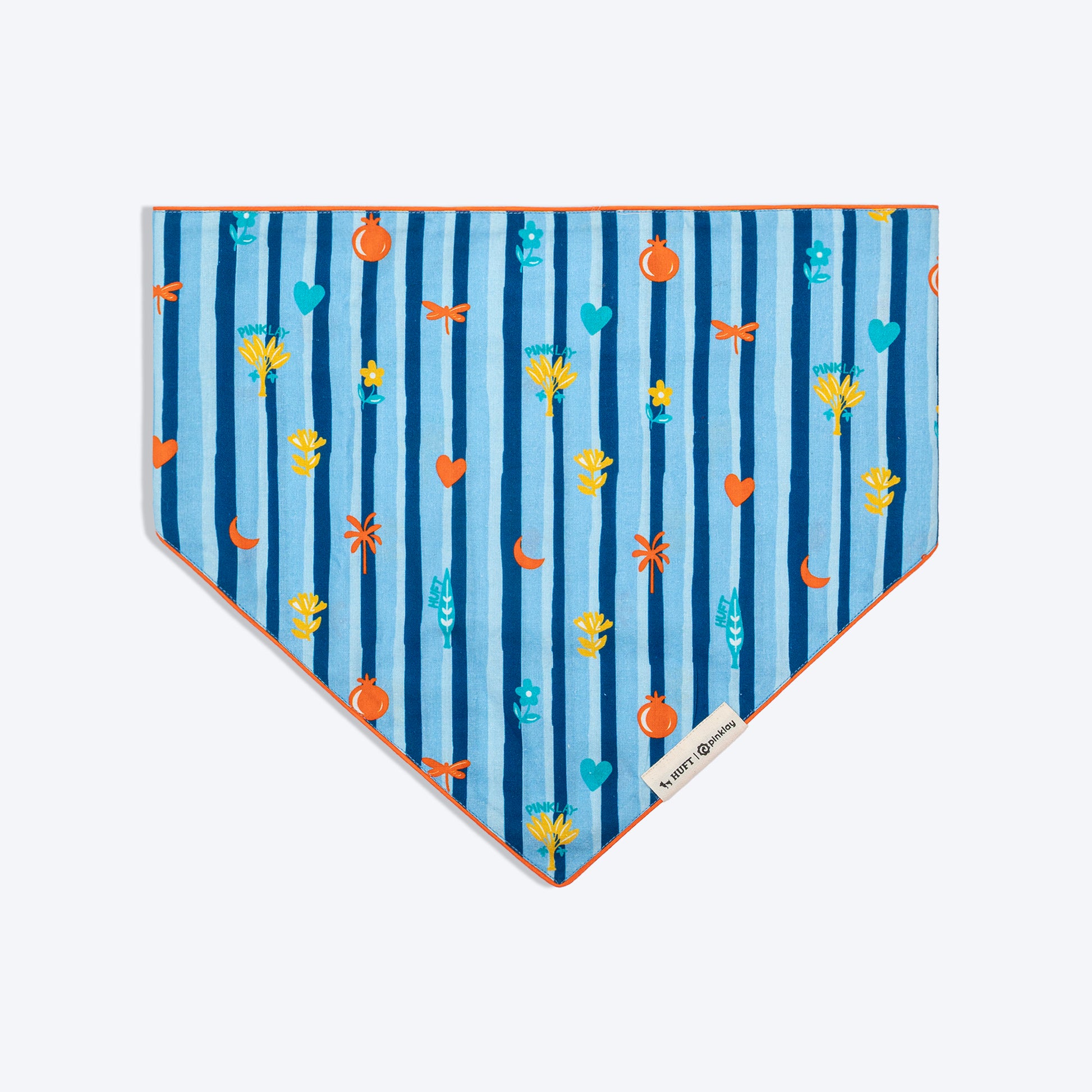 HUFT X Pinklay Jungle Joyride Knot Bandana For Dog - Blue & Orange - Heads Up For Tails