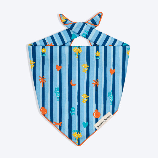 HUFT X Pinklay Jungle Joyride Knot Bandana For Dog - Blue & Orange - Heads Up For Tails