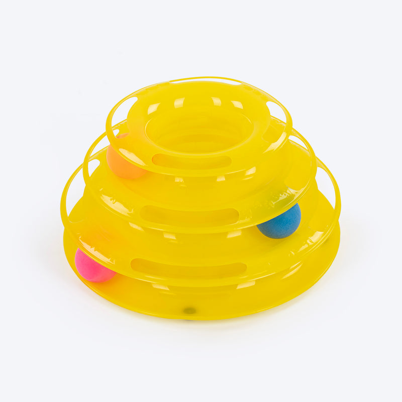 TLC Tower of  Tracks Interactive Toy For Cat - Yellow - Heads Up For Tails